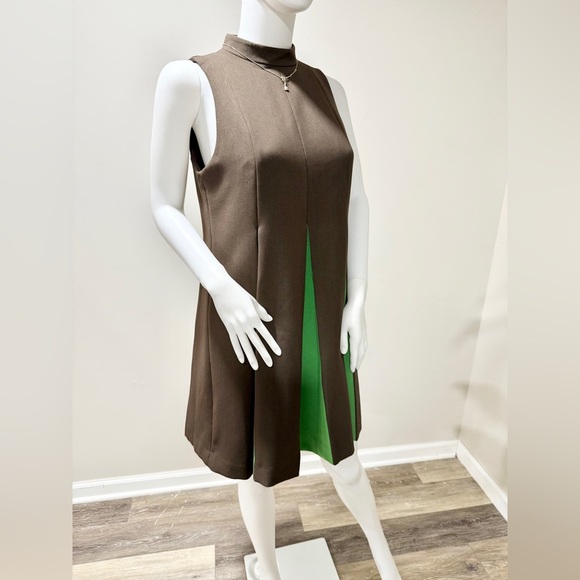 Tuckernuck Demitasse Griffiths Dress S Brown Green NWT A-Line Mini Mod Chic - Picture 2 of 8